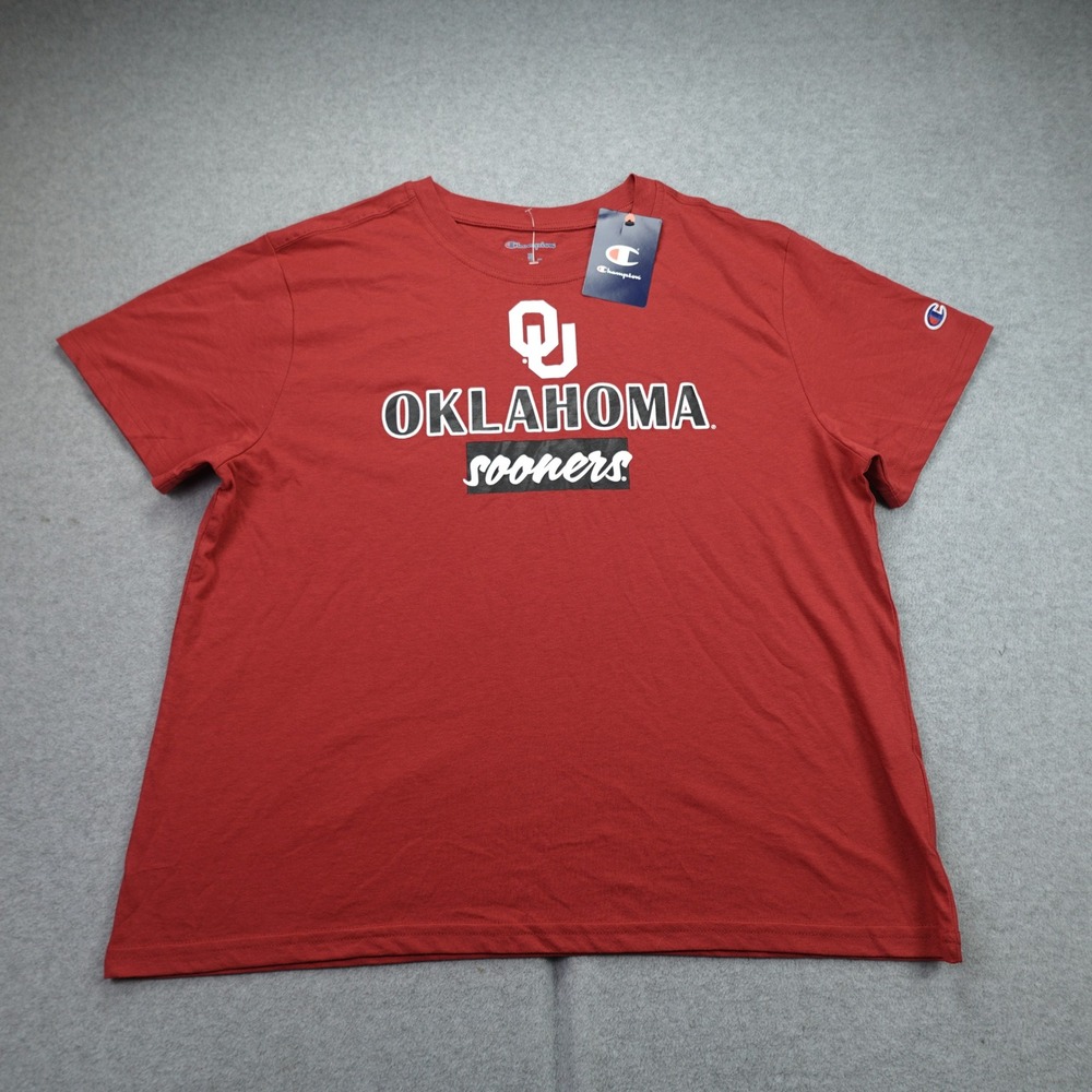 Oklahoma Sooners Shirt Womens XL Red Collegiate Glitter Stadium Tee Champion